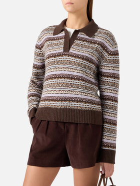 Strickmodell mit Polokragen aus Eze-Wollmischung mit Fair-Isle-Muster 