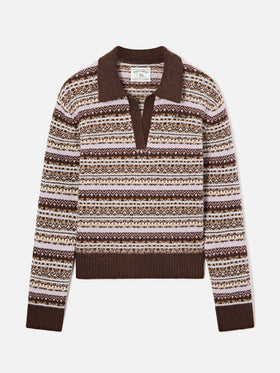 Strickmodell mit Polokragen aus Eze-Wollmischung mit Fair-Isle-Muster 