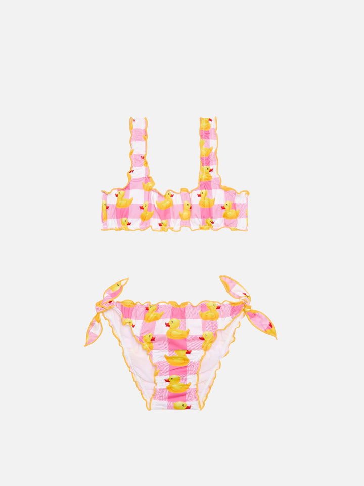 Rosa Vichy- und Ducky-Bikini für Mädchen