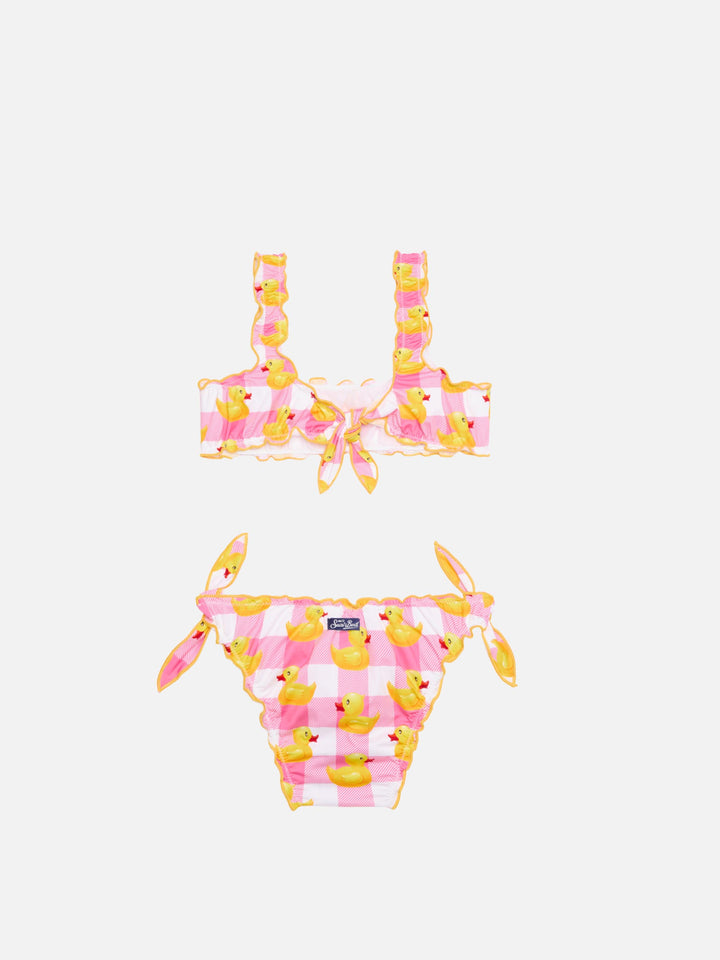 Rosa Vichy- und Ducky-Bikini für Mädchen