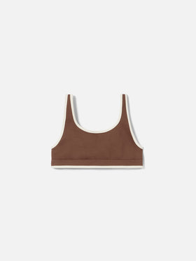 Brassière de sport Fify en tissu technique marron avec finitions contrastées 
