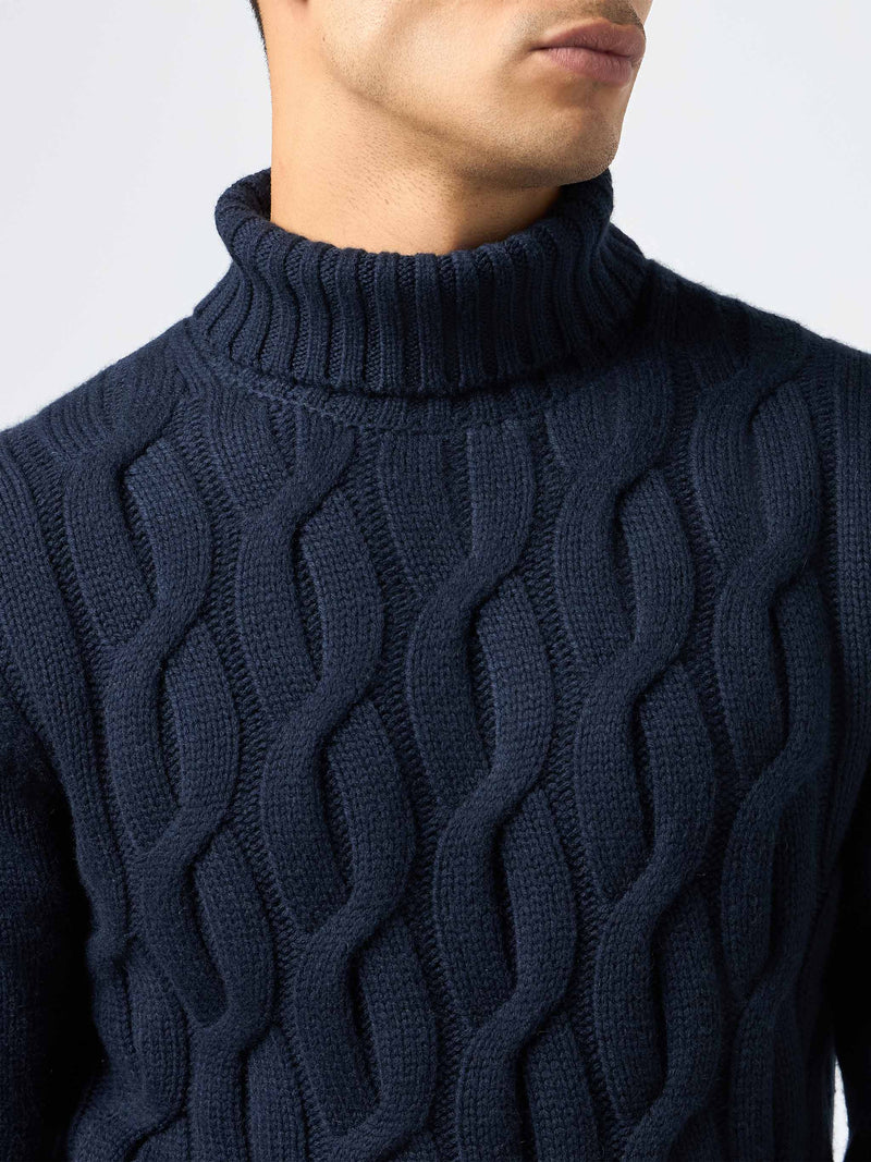 Man cable knit blend cashmere sweater Fisherman