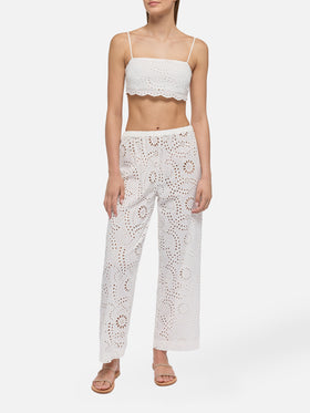 Pantaloni in Sangallo di cotone bianco Inez