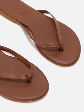 Essentials real leather flip flops in brown