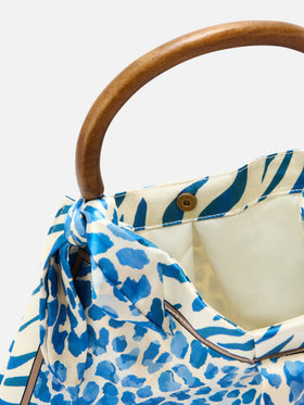Tasche aus Seidenfoulard mit Holzgriff und Animal-Print 