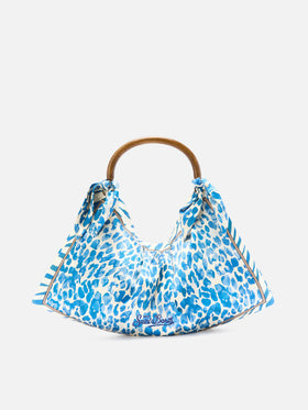 Foulard silk bag with wooden handle and animal print