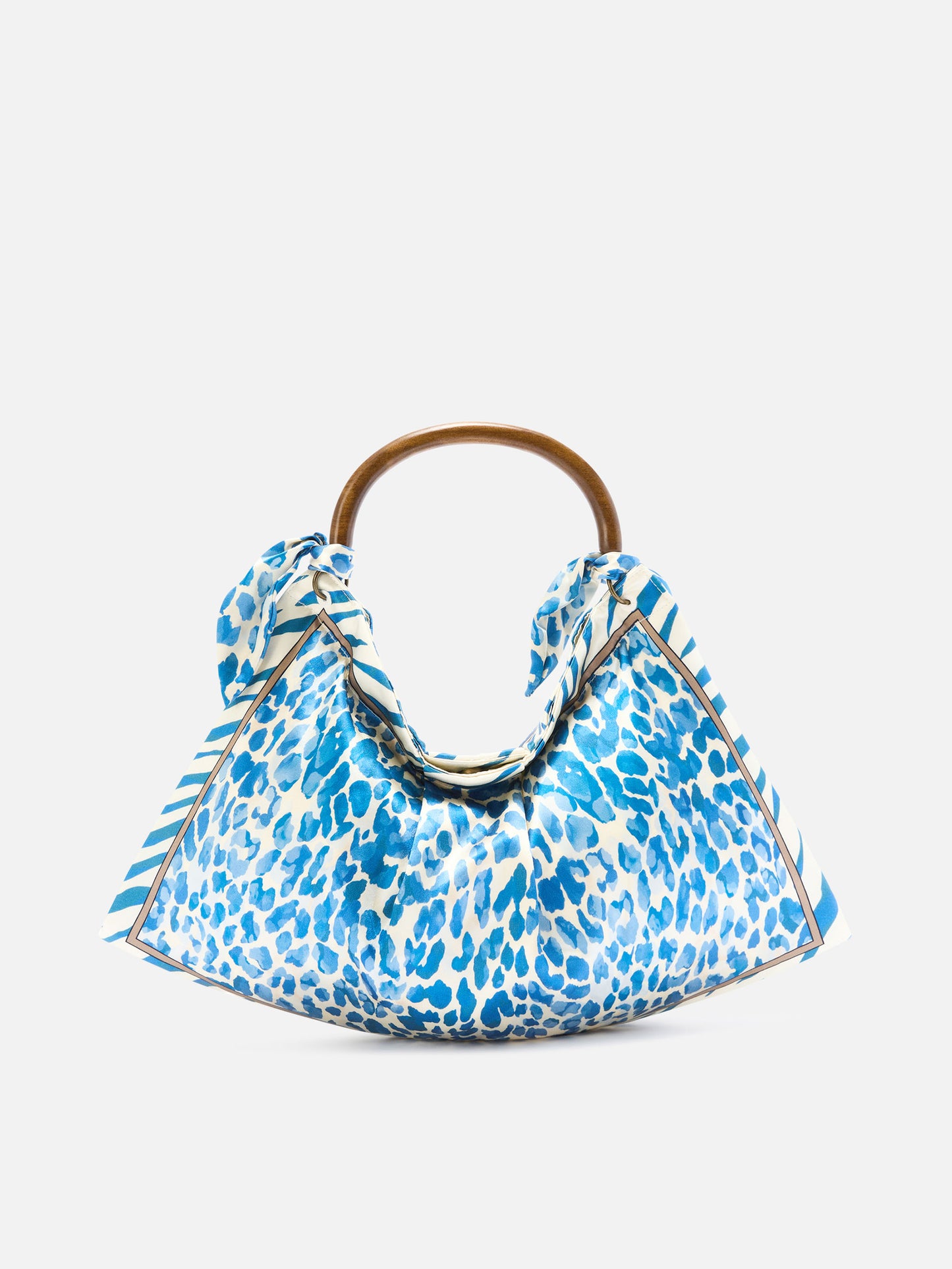 Foulard silk bag with wooden handle and animal print