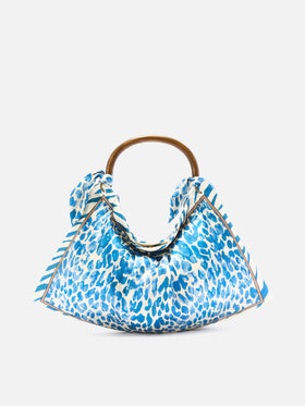 Foulard silk bag with wooden handle and animal print