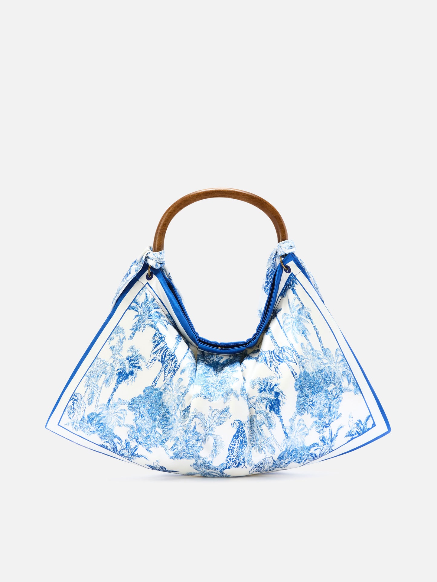Foulard bag with soft structure and toile de Jouy pattern