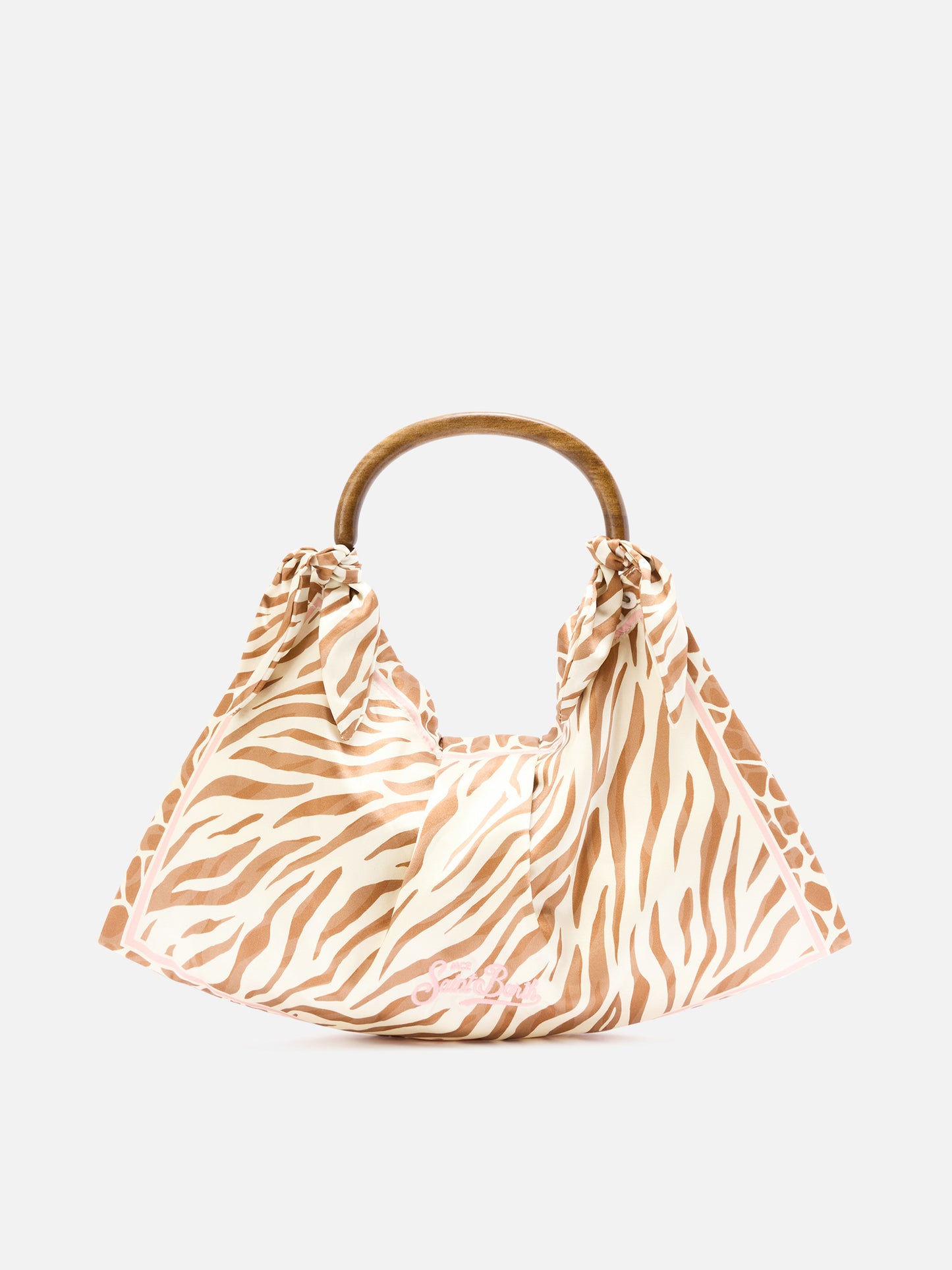 Bolso foulard de seda con asa de madera y estampado animal 