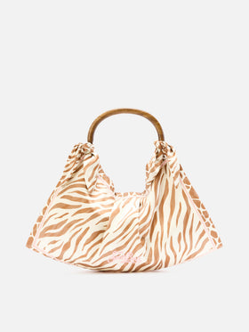 Bolso foulard de seda con asa de madera y estampado animal 