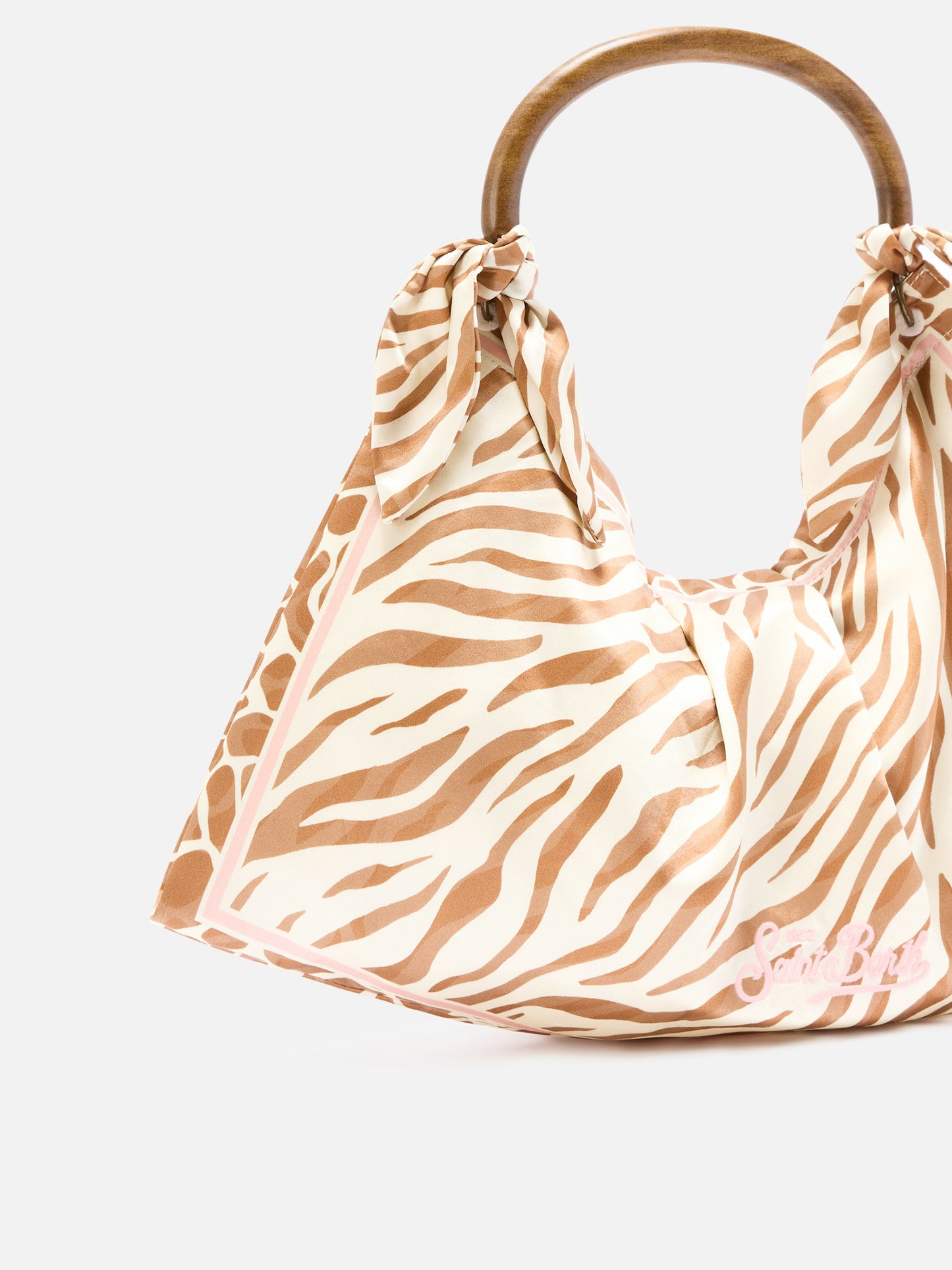 Bolso foulard de seda con asa de madera y estampado animal 