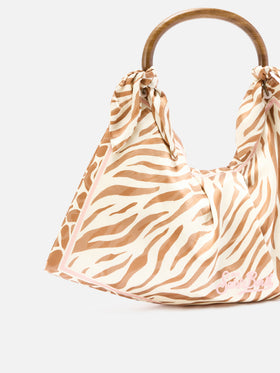 Bolso foulard de seda con asa de madera y estampado animal 