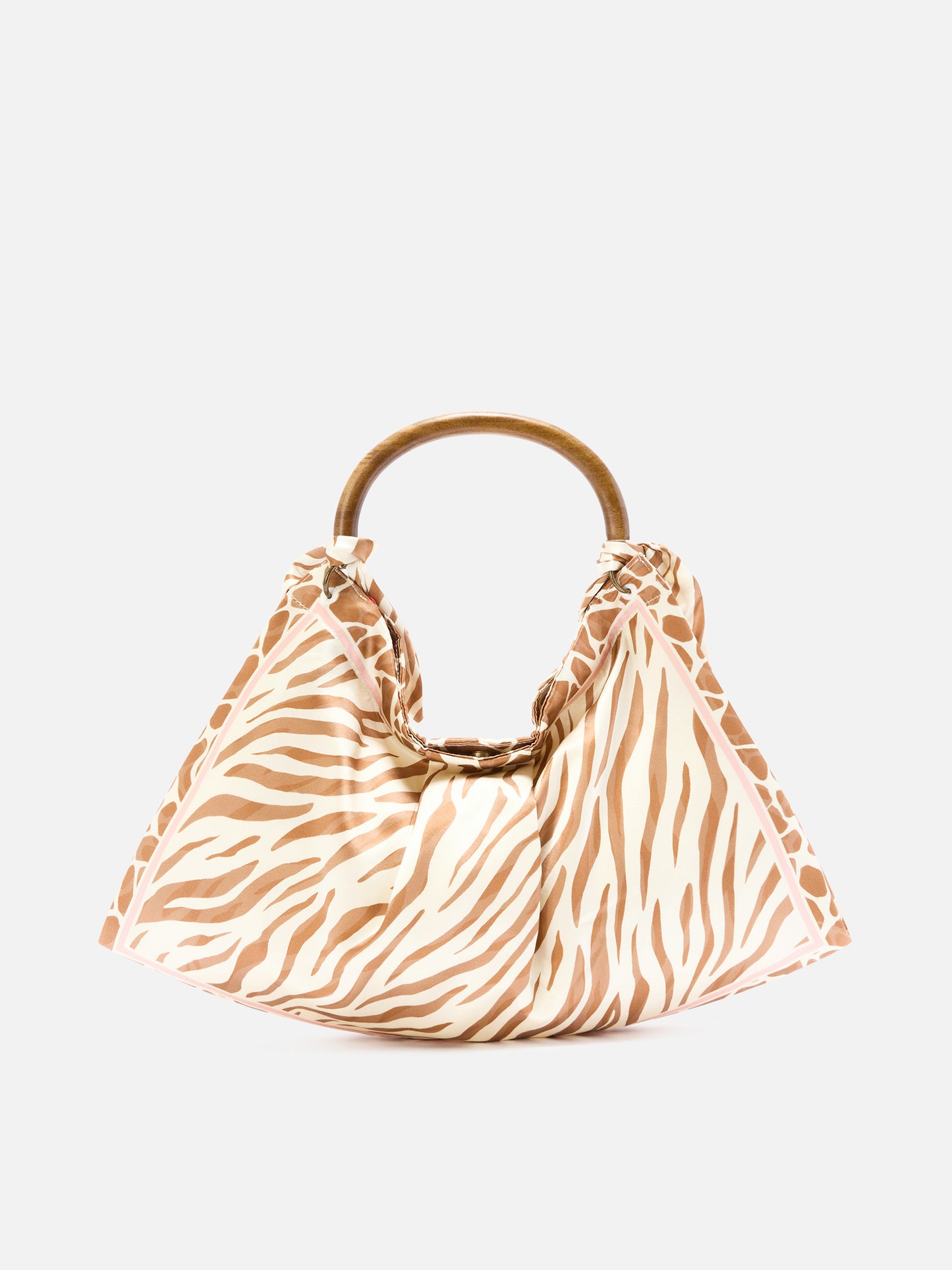 Bolso foulard de seda con asa de madera y estampado animal 