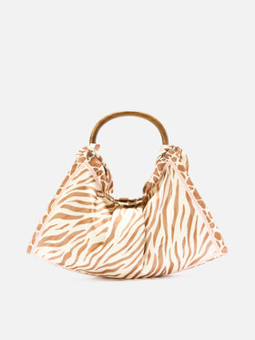 Bolso foulard de seda con asa de madera y estampado animal 