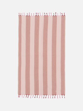 Leichtes Baumwoll-Strandtuch Fouta mit rosa Streifendruck