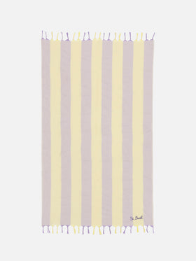 Leichtes Baumwoll-Strandtuch Fouta mit fliederfarbenem Streifendruck