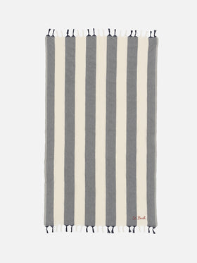 Telo mare leggero in cotone Fouta con stampa a righe blu navy