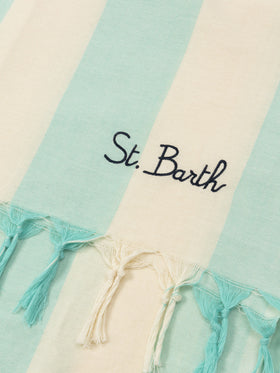 Leichtes Baumwoll-Strandtuch Fouta mit wassergrünem Streifendruck