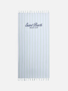 Foutas Lightbeach towel with aqua green and white stripes and embroidered logo