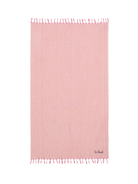Telo mare Fouta in cotone leggero con stampa a righe rosse