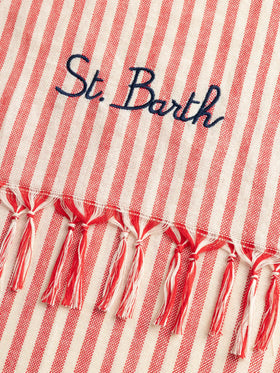Telo mare Fouta in cotone leggero con stampa a righe rosse