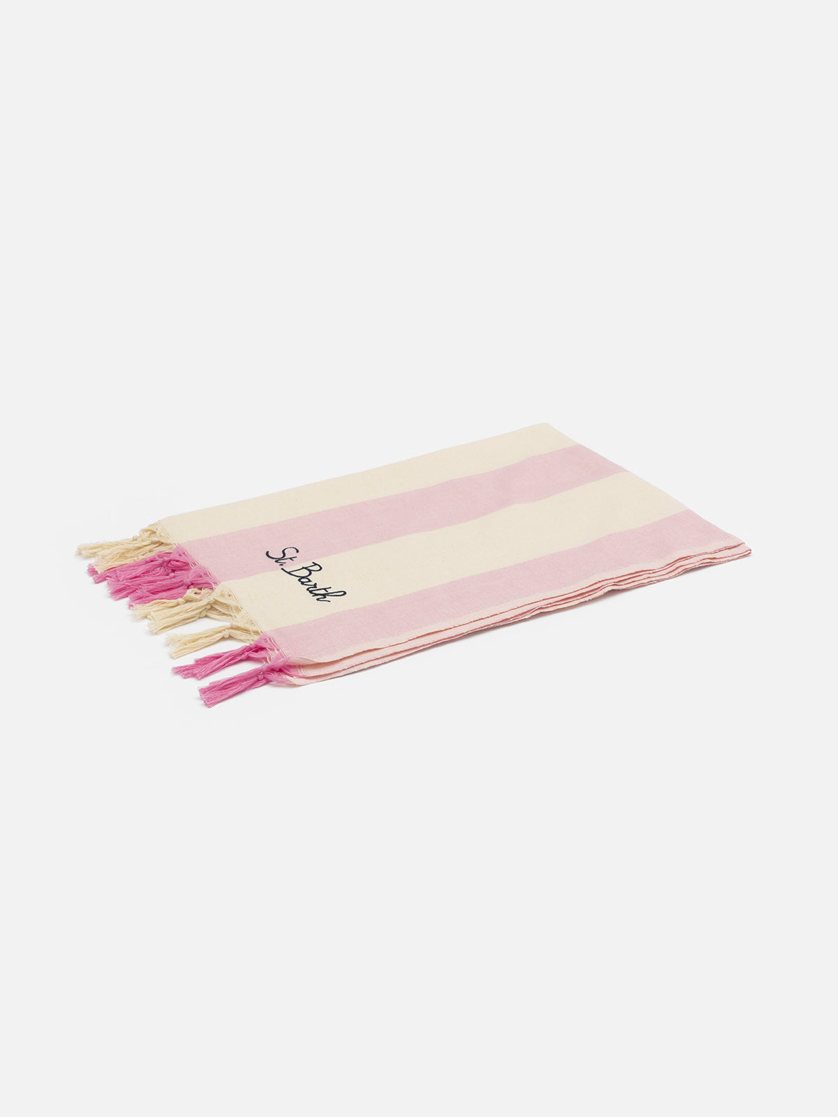 Light cotton beach towel Fouta with pink striped print