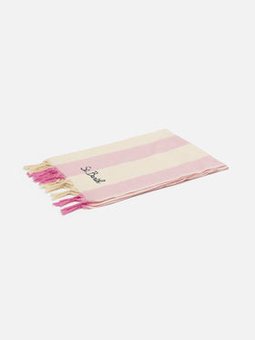 Light cotton beach towel Fouta with pink striped print