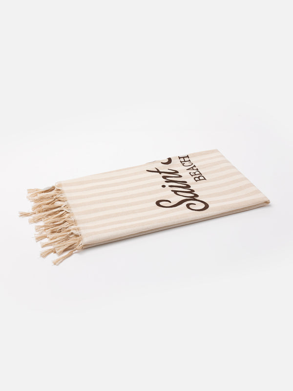 Light cotton Fouta beach towel with beige striped print