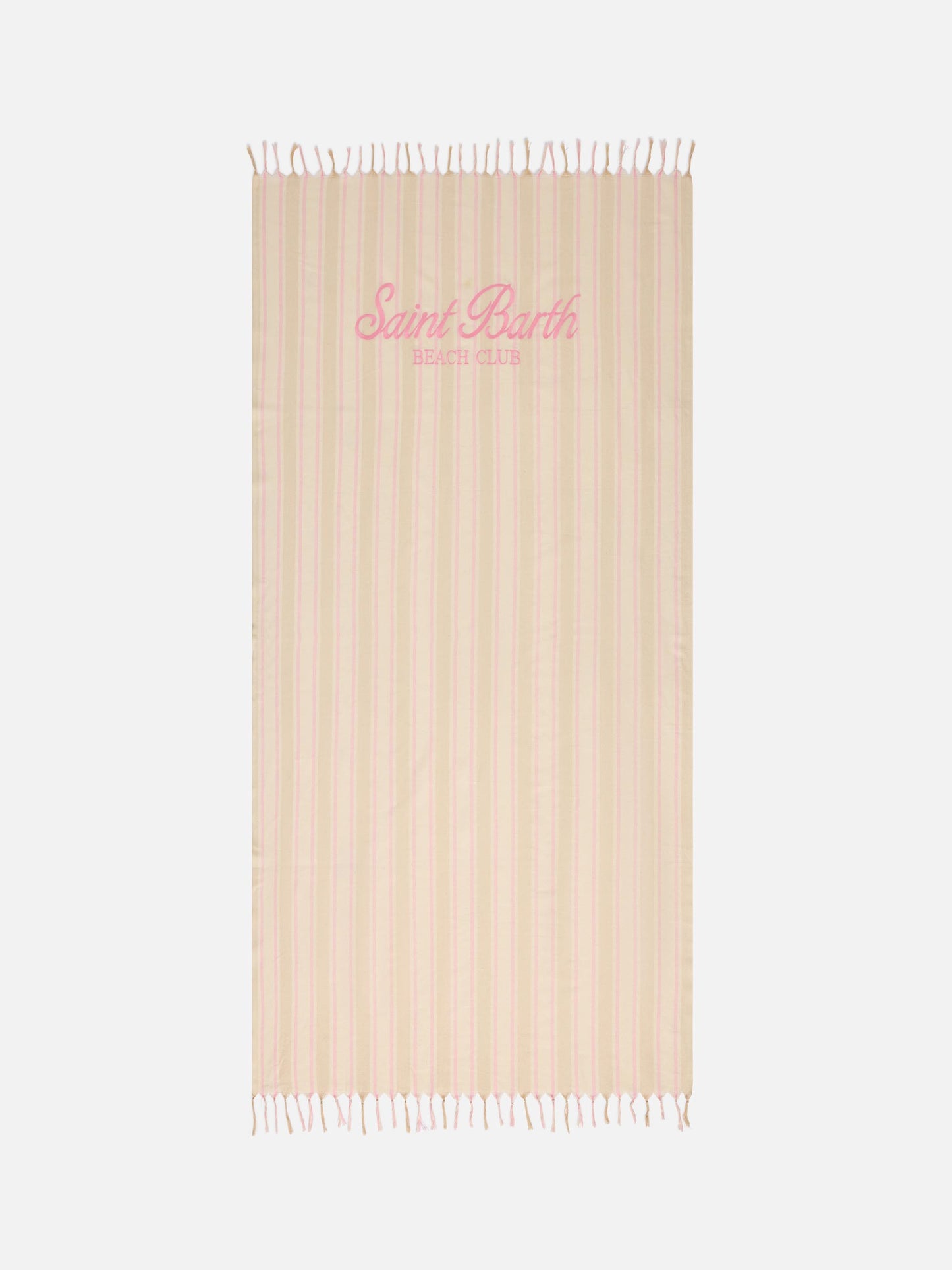 Foutas Lightbeach towel with beige and white stripes and embroidered logo