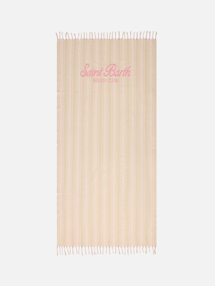 Serviette de plage fouta Lightbeach à rayures beige et blanches avec logo brodé 