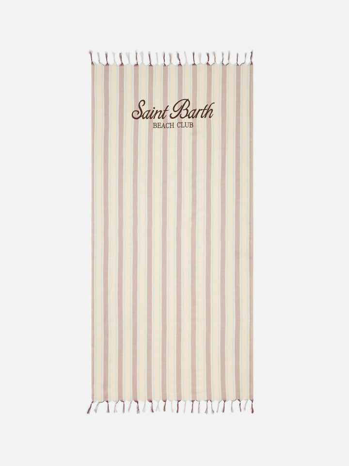 Telo mare Foutas Lighta righe beige e azzurro con logo ricamato
