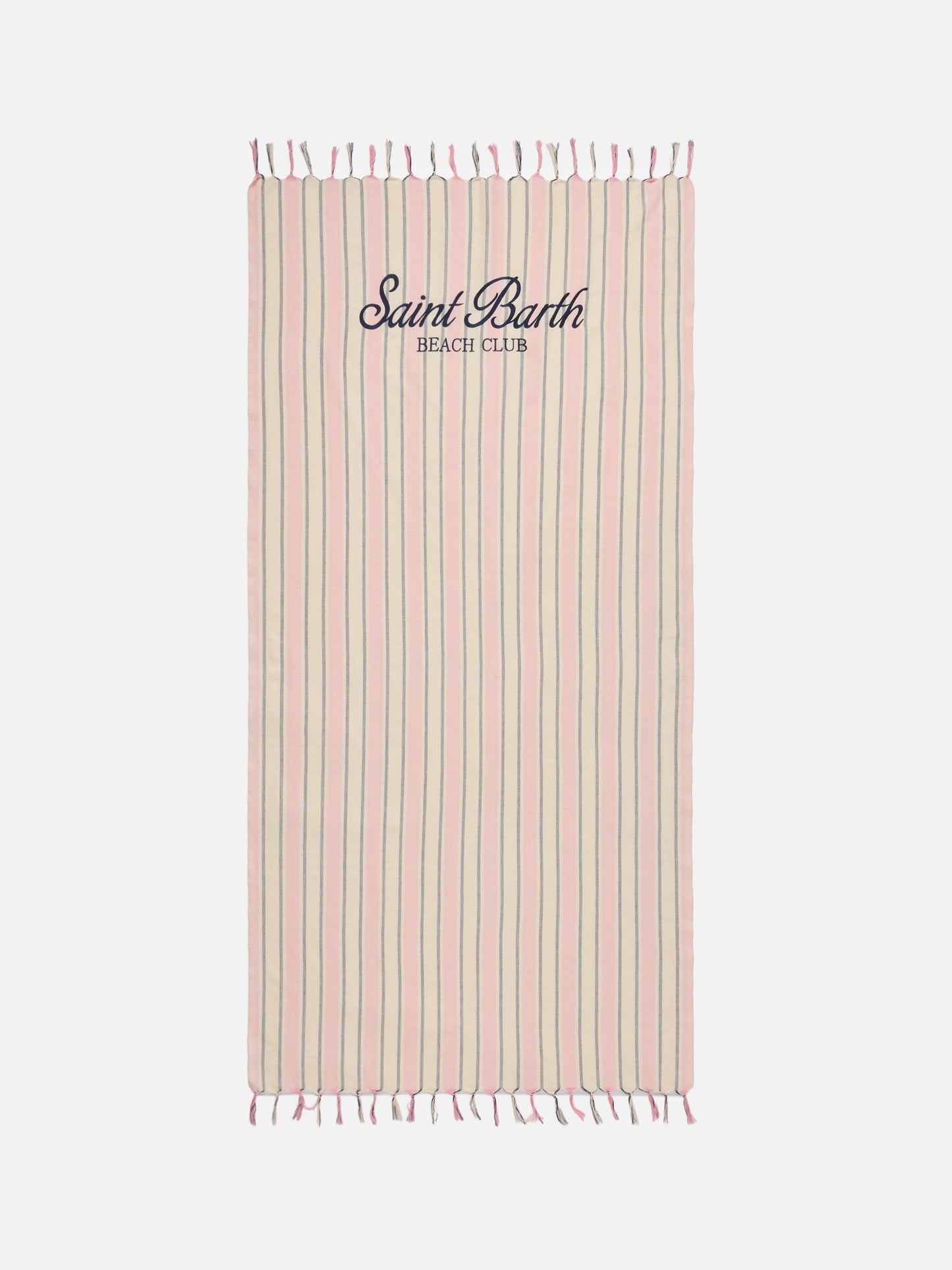 Foutas Lightbeach towel with pink and white stripes and embroidered logo