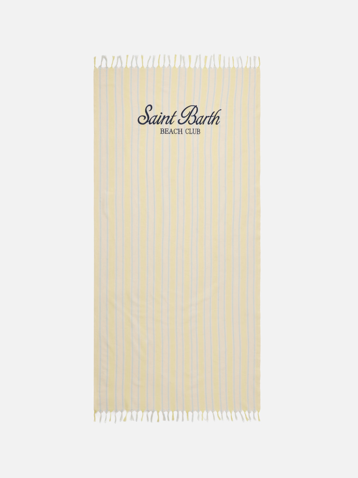 Foutas Lightbeach towel with yellow and white stripes and embroidered logo