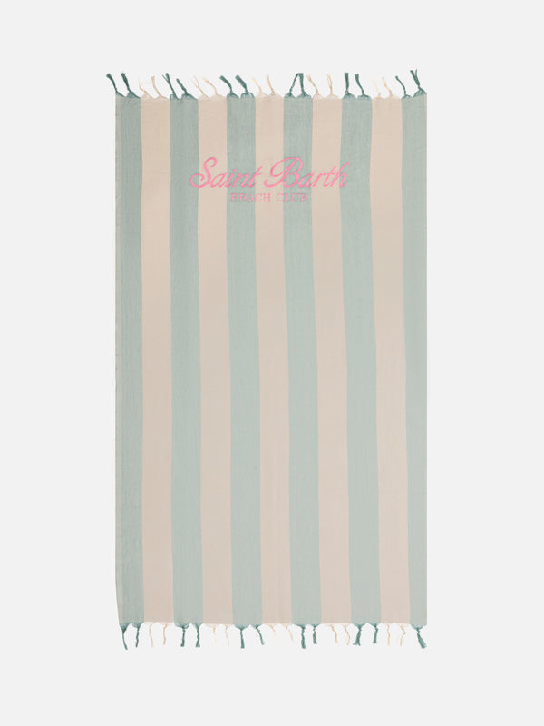 Light cotton Fouta beach towel with sage green striped print