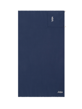 Blue beach towel with integrated bag
