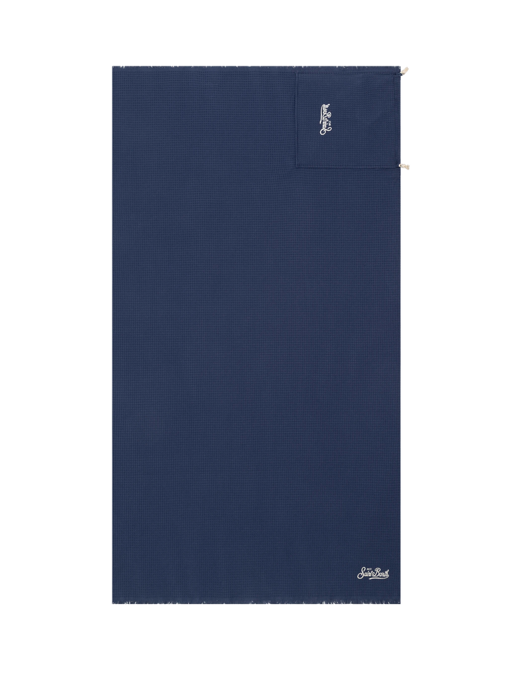 Blue beach towel with integrated bag