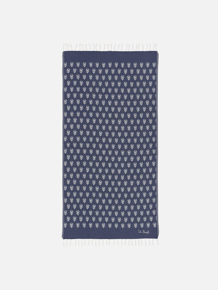 Cotton towel beach Fouta with indigo flowers jacquard - MC2 Saint Barth