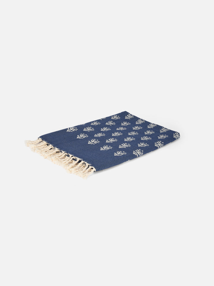 Cotton towel beach Fouta with indigo flowers jacquard - MC2 Saint Barth