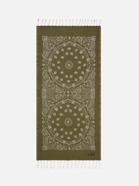 Serviette de plage en coton fouta jacquard avec motif bandana vert militaire 