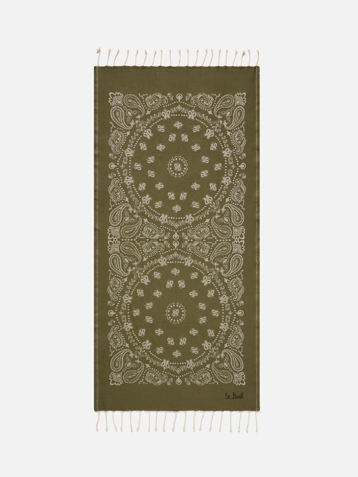 Foutas cotton Jaquard beach towel with military green bandana pattern