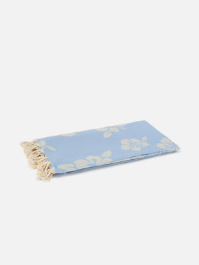 Foutas cotton Jaquard light blue beach towel with hibiscus pattern