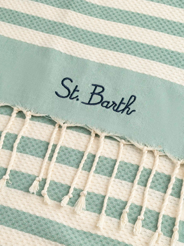 Baumwoll-Strandtuch Fouta mit Streifenmuster in Salbeigrün
