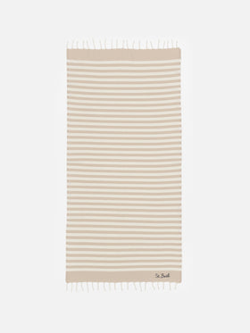 Cotton beach towel Fouta with beige striped print - MC2 Saint Barth