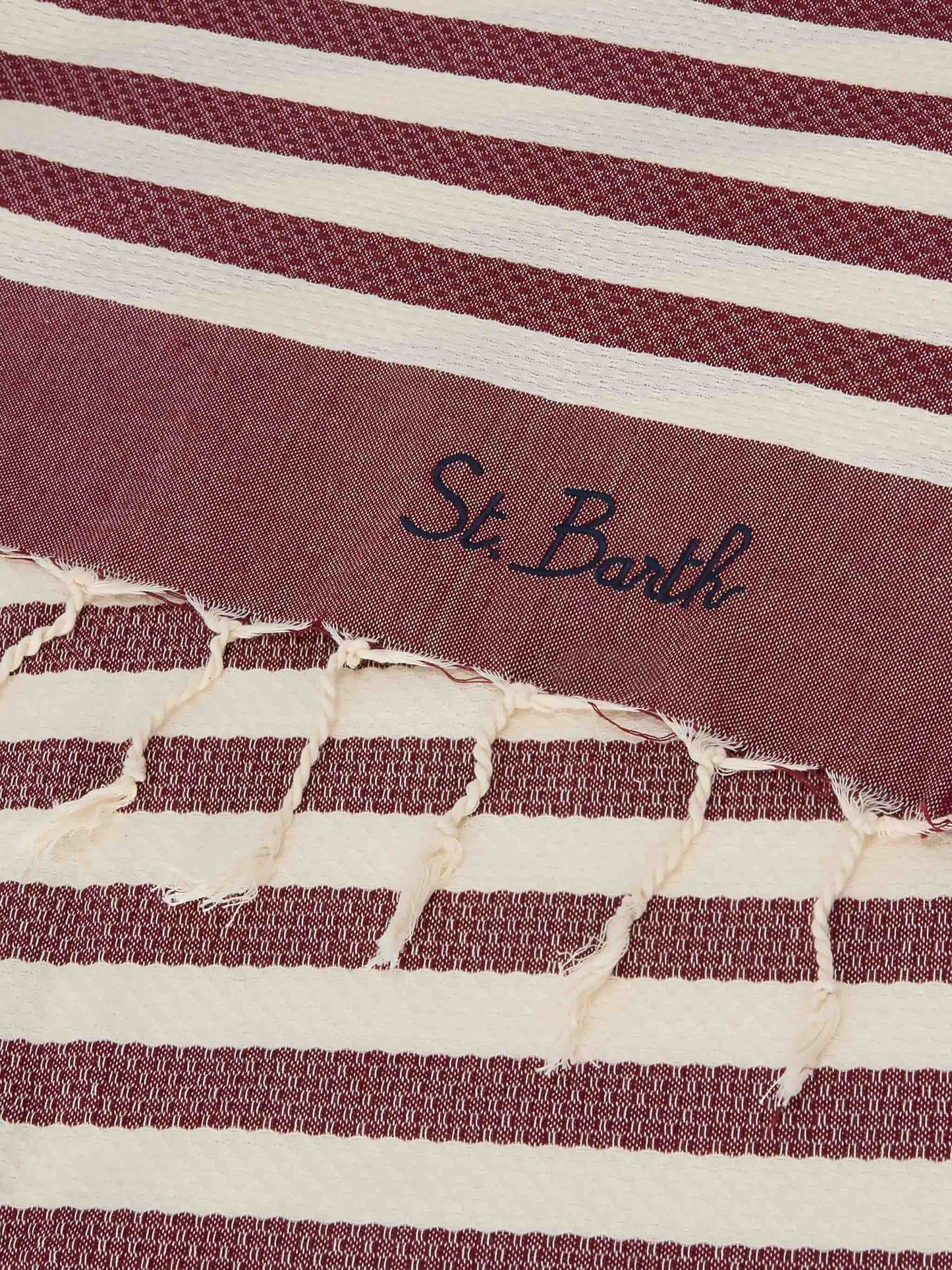 Foutas beach towel with burgundy and white stripes