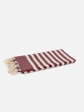 Foutas beach towel with burgundy and white stripes