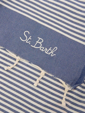 Foutas beach towel with small navy blue and white stripes