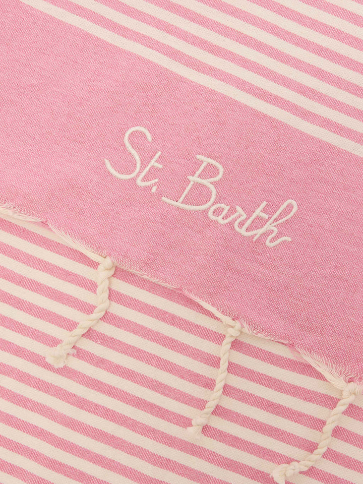 Foutas beach towel with small pink and white stripes