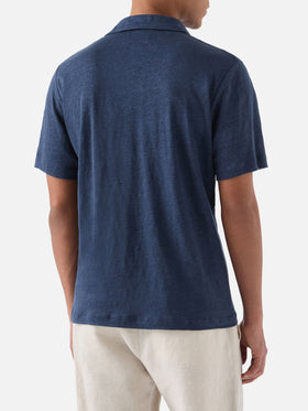 Navy blue Fraser polo in pure linen solid color