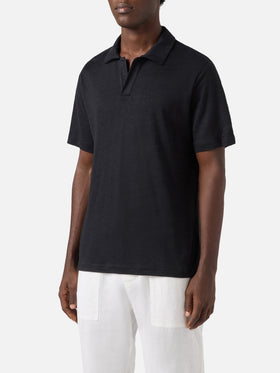 Black Fraser polo in pure linen solid color